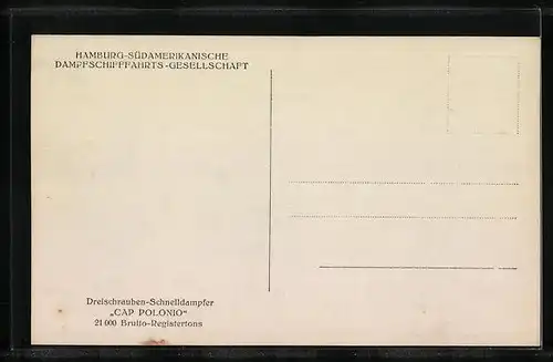 AK Dreischrauben-Schnelldampfer Cap Polonio der Hamburg-Südamerikanischen Dampfschifffahrts-Gesellschaft