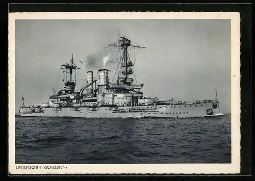 AK Linienschiff Schlesien der Kriegsmarine auf hoher See