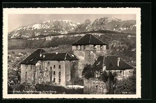 AK Feldkirch, Schattenburg mit Bergpanorama aus der Vogelschau