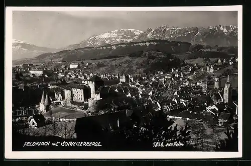 AK Feldkirch, Ortsansicht mit Schweizerberge