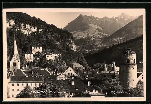 AK Feldkirch, Teilansicht mit Kirche und Turm