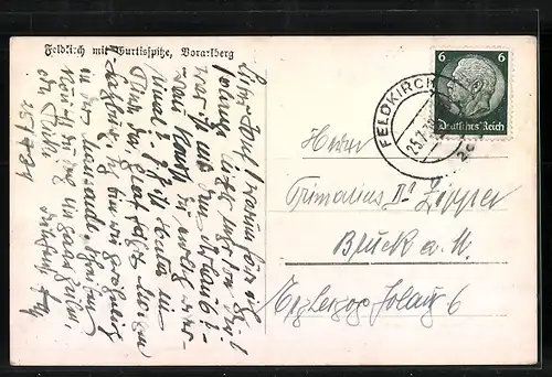 AK Feldkirch, Ortsansicht von einer Anhöhe aus