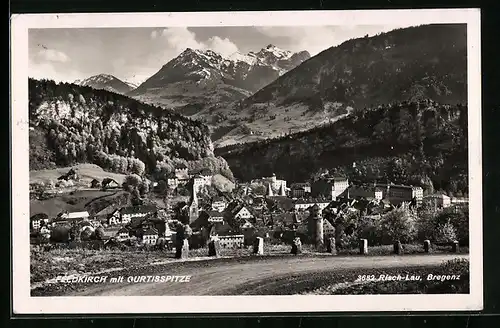AK Feldkirch, Ortsansicht mit Bergpanorama von der Landstrasse aus
