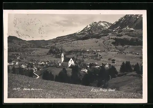 AK Egg, Teilansicht mit Kirche und Wiesen