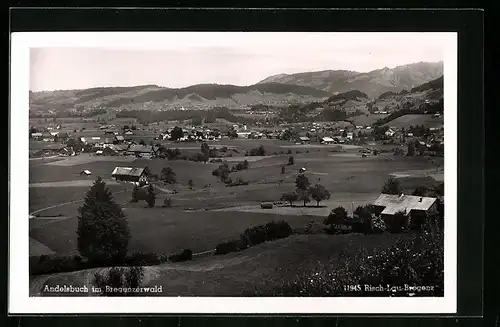 AK Andelsbuch, Panorama des Ortes hinter Wiesen