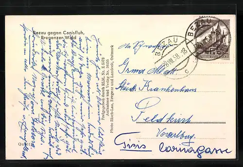 AK Bezau, Totalansicht gegen Canisfluh im Winter, Fliegeraufnahme