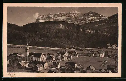 AK Bezau, Teilansicht mit Kanisfluh aus der Vogelschau