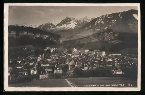 AK Feldkirch, Ortsansicht von oben mit Gurtisspitze