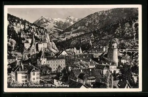 AK Feldkirch, Panorama des Ortes mit Gurtisspitze