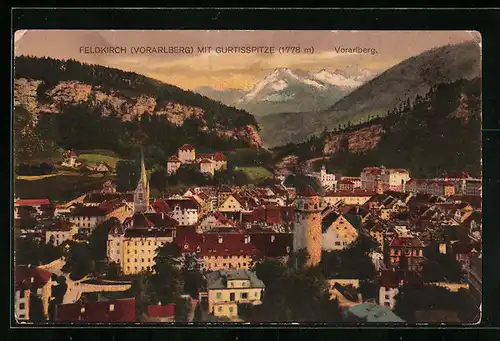 AK Feldkirch, Teilansicht mit Gurtisspitze in der Abendsonne