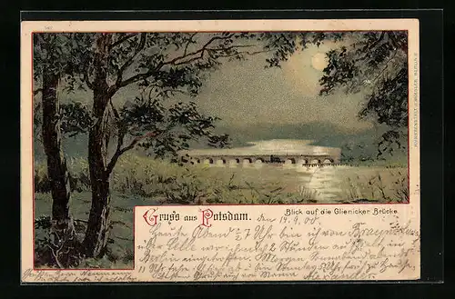 Lithographie Potsdam, Blick auf die Glienicker Brücke