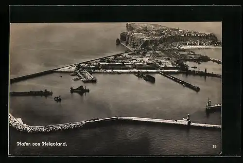 AK Helgoland, Hafenansicht aus der Vogelschau