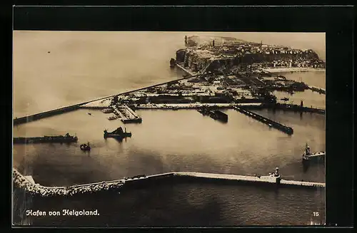 AK Helgoland, Ortsansicht mit Hafen aus der Vogelschau