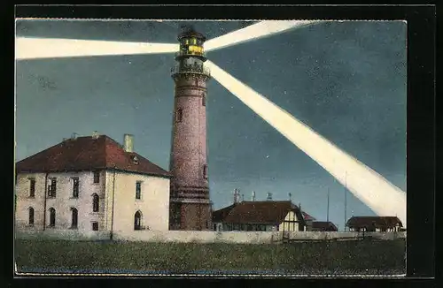 AK Helgoland, Leuchtturm bei Nacht