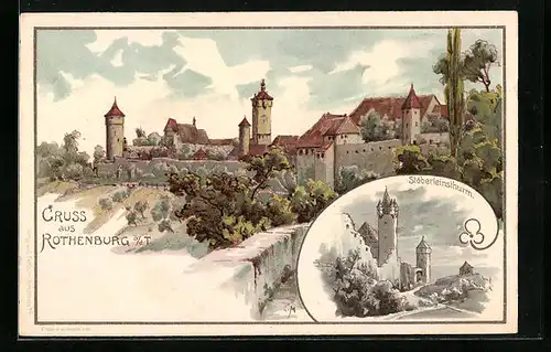 Künstler-AK Rothenburg o. T., Ansicht der Burganlage mit Stöberleinsturm