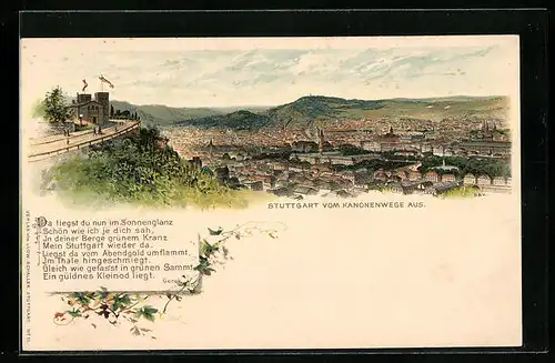 Lithographie Stuttgart, Totalansicht vom Kanonenwege aus