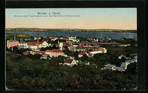 AK Werder /Havel, Blick von der Friedrichshöhe nach dem Bahnhof und Villenkolonie