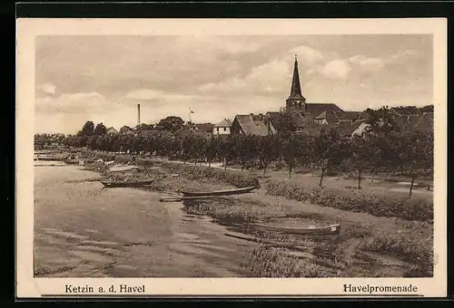 AK Ketzin /Havel, Havelpromenade mit Ortsblick