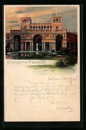 Lithographie Potsdam, Blick auf die Orangerie