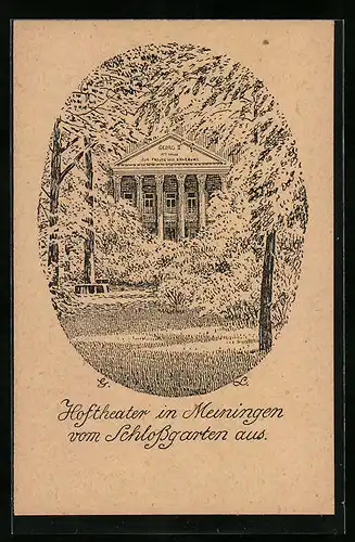 AK Meiningen, Blick zum Hoftheater vom Schlossgarten aus