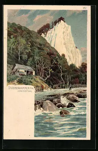 Künstler-AK Stubbenkammer a. R., Blick zum Königstuhl