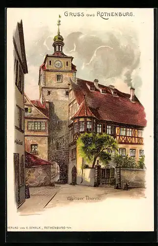 Künstler-AK Rothenburg, Blick zum Weissen Thurm
