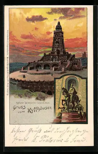 Lithographie Kyffhäuser, Kaiser Wilhelm Denkmal