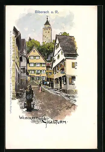 Lithographie Biberach a. R., Weberberg und Cigelturm
