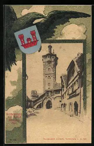 AK Rothenburg, Blick zum Klingenthor mit Wappen