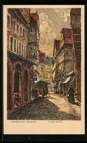 Künstler-AK Frankfurt a. M., Passanten auf der Langen Schirn