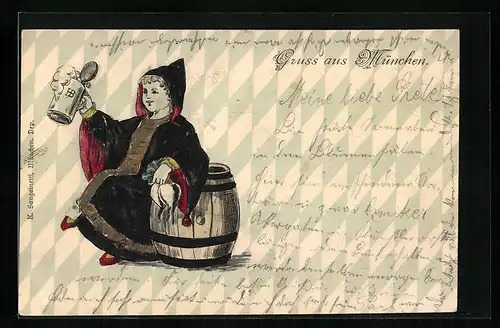 Präge-AK Münchner Kindl mit Bierkrug und Rettich