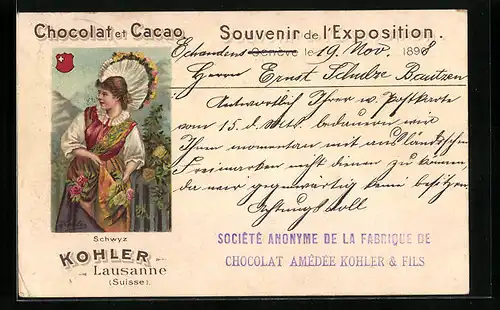 Lithographie Lausanne, Werbung der Fabrik Cocolat Amêdèe Kohler & Fils