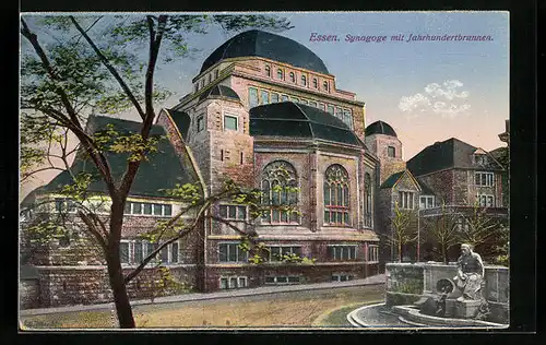 AK Essen, Synagoge mit Jahrhundertbrunnen