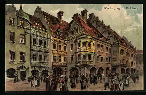 Künstler-AK Münchner Hofbräuhaus mit Tyroler Torgelstube