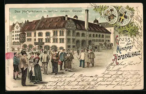 Lithographie Münchner Hofbräuhaus in seiner neuen Gestalt