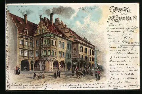 Lithographie Ansicht des Münchner Hofbräuhauses