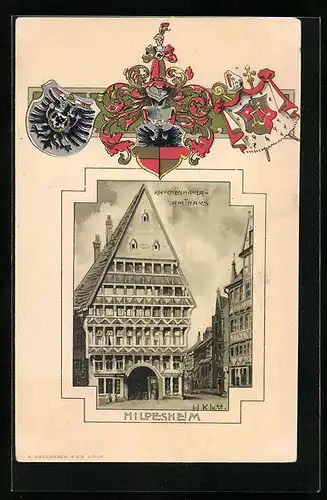 Passepartout-Lithographie Hildesheim, Knochenhauer Amtshaus, Wappen