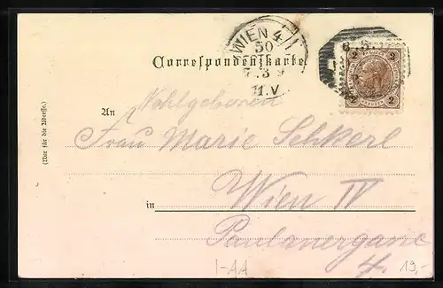 Lithographie Meran, Giselapromenade und Hotel Meraner Hof, Wandelhalle