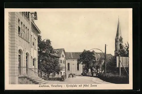 AK Lustenau, Kirchplatz mit Hotel Sonne