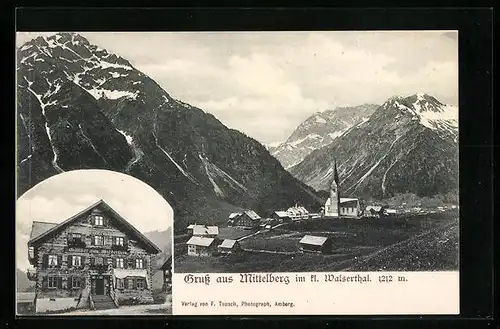 AK Mittelberg, Ortsansicht mit Gasthaus zum Widderstein