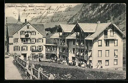 AK Brand, Strassenpartie mit Gasthof Scesaplana
