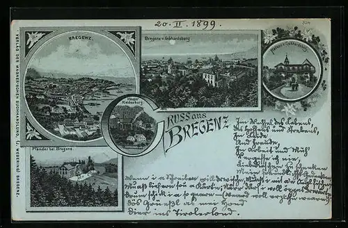 Mondschein-Lithographie Bregenz, Totalansicht v. Gebhardsberg