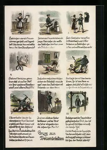 Künstler-AK Treuenbrietzen, Geschichte vom Sabinchen-Mord in Einzelbildern