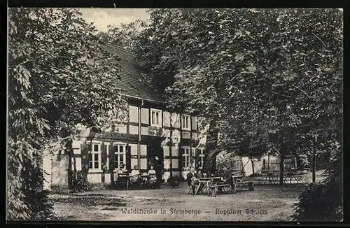 AK Steinberge /Ruppiner Schw., Gasthaus Waldschenke - Gartenansicht mit Gästen