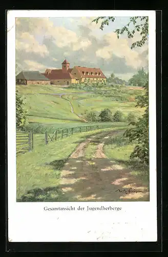 Künstler-AK Zechlinerhütte, Jugendherberge am grossen Prebelow-See