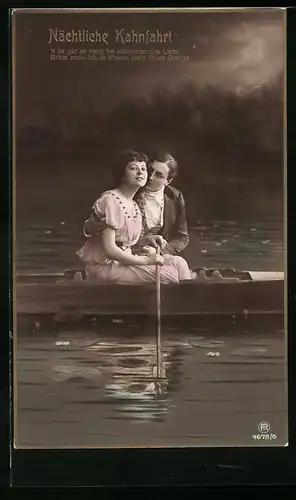 Foto-AK RPH Nr. 4678 /6: Verliebtes Paar bei einer nächtlichen Kahnfahrt
