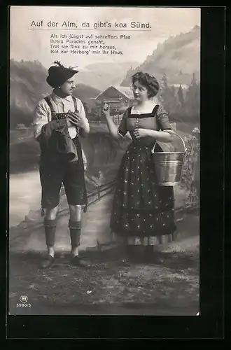 Foto-AK RPH Nr. 3090 /3: Paar in Tracht trifft sich im Gebirge
