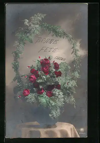 Foto-AK RPH Nr. 2110 /5: Blumenbukett mit roten Rosen