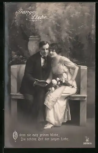 Foto-AK RPH Nr. 3206 /6: Junges Paar beim Stelldichein im Park, Junge Liebe