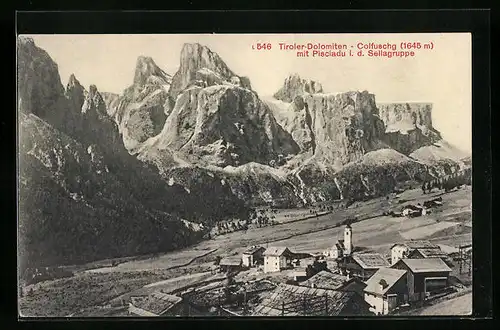 AK Colfuschg, Ortsansicht mit Pisciadu i. d. Sellagruppe